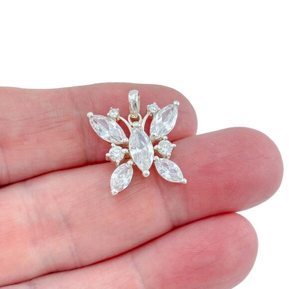 Lenox Jewelry - Vintage Lenox Sterling Silver 925 Butterfly Crystal Cluster Pendant